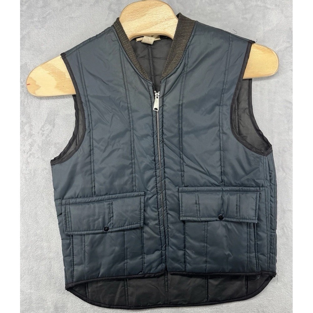 Vintage 70s Dacron Hollofil 808 Vest Blue Zip‎ Quilted Pockets Men's Size L
